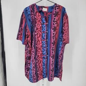 Vintage 1980s Ivy Rose Womens Sz XL Short Sleeve Button Up Floral Blouse